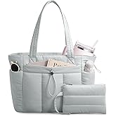 TOPDesign Puffy Tote Bag for Women with Cup Holder & Laptop Compartment & Cosmetic Bag & Trolley Sleeve for Work, Travel