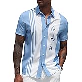 Aiyino Men's Vintage Bowling Shirt Summer Hawaiian Shirt Retro Button Down Short Sleeve Casual Beach Shirt