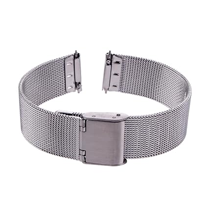 Xuexy 14mm Pebble Time Round with Quick Release Spring Bars/Pins Milanese Wire Mesh Stainless Steel Watch Band Strap Replacement Bracelet,Silver