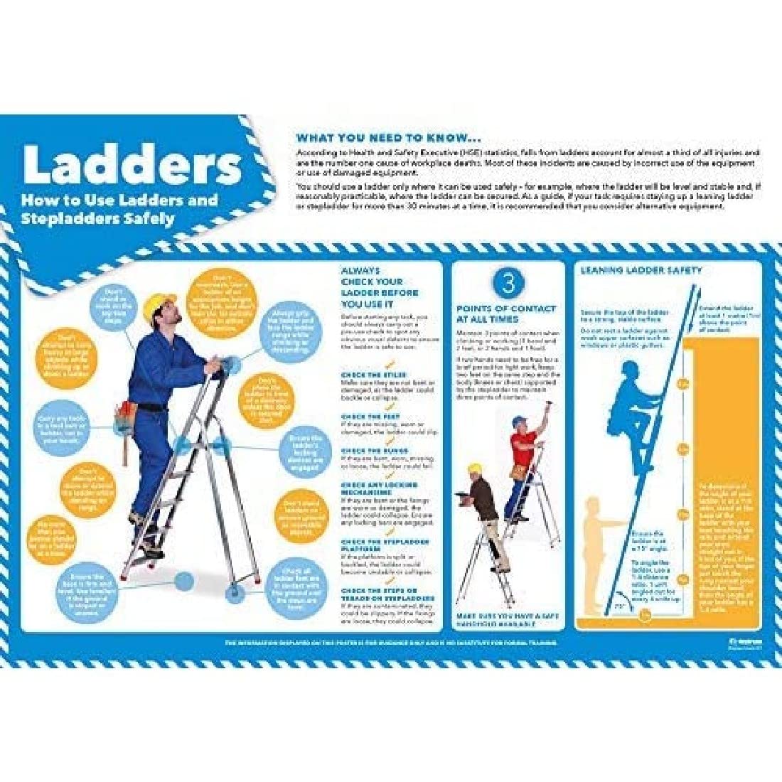 Ladder Safety | Health and Safety Posters | Laminated Gloss Paper 850mm x 594mm (A1) | Health and Safety Office and Commercial Wall Charts | Education Charts by Daydream Education