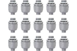 Feotech 3/4 Inch Liquid Tight Connector - 15 Pack PVC Electrical Conduit Fittings 180 Degree Straight Flexible Connectors for Home, Kitchen, and Bathroom Conduit Connector