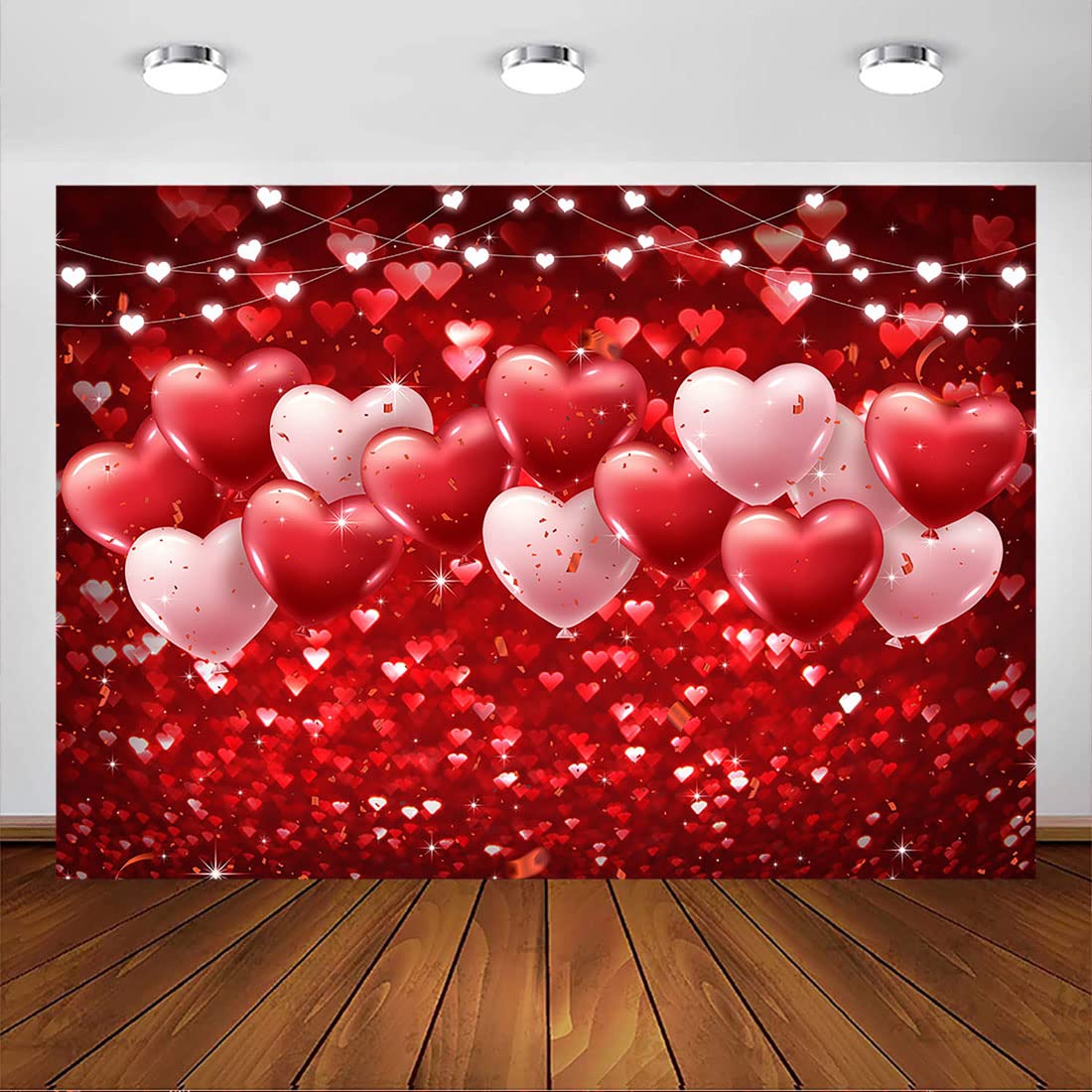 Avezano Bridal Shower Backdrop Valentine's Day Red Hearts Balloons Love Theme Party Background for Engagement Wedding Photography Banner Photo Studio Props (7x5ft)