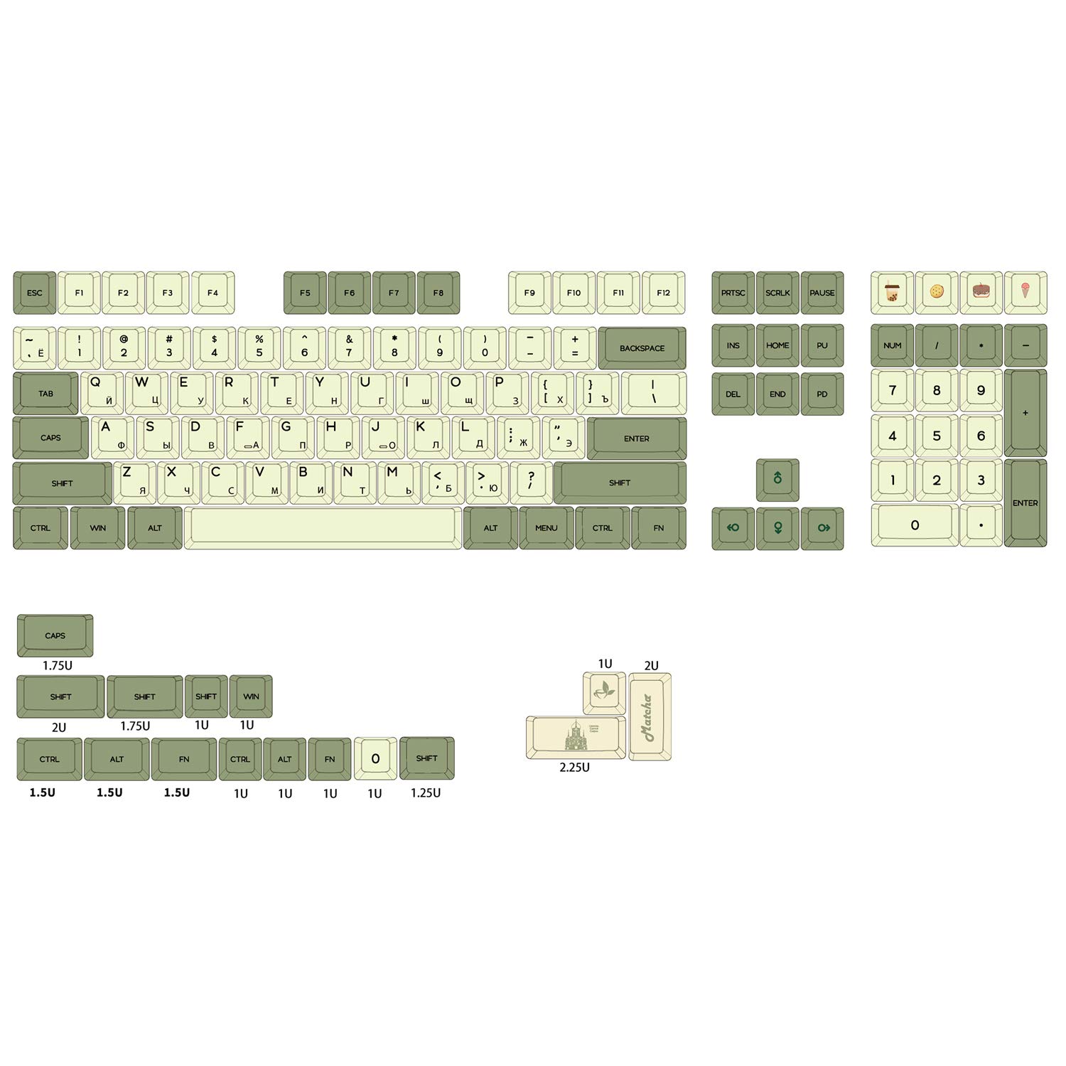 XDA V2 Matcha Green Tea Dye Sub Keycap Set Thick