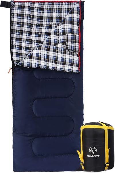 REDCAMP Cotton Sleeping Bag for Adults Flannel 3-4 Season 75" x 33" 2-4 lbs