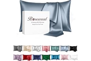 ROSEWARD 100% Mulberry Silk Pillowcase for Hair and Skin Made in USA, Real 22 Momme Silk Pillow Cases Queen, Not Satin Pillowcase, Anti Acne,Zipper Closure, 1 Pc 20"x30" (Queen, Blue Grey)