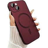 ankofave Magnetic Case for iPhone 15 Phone Case for Women, Matte Luxury Soft Metallic Luster Design with Camera Lens Protector, Compatible with Magsafe Case for iPhone 15 6.1"-Red Wine