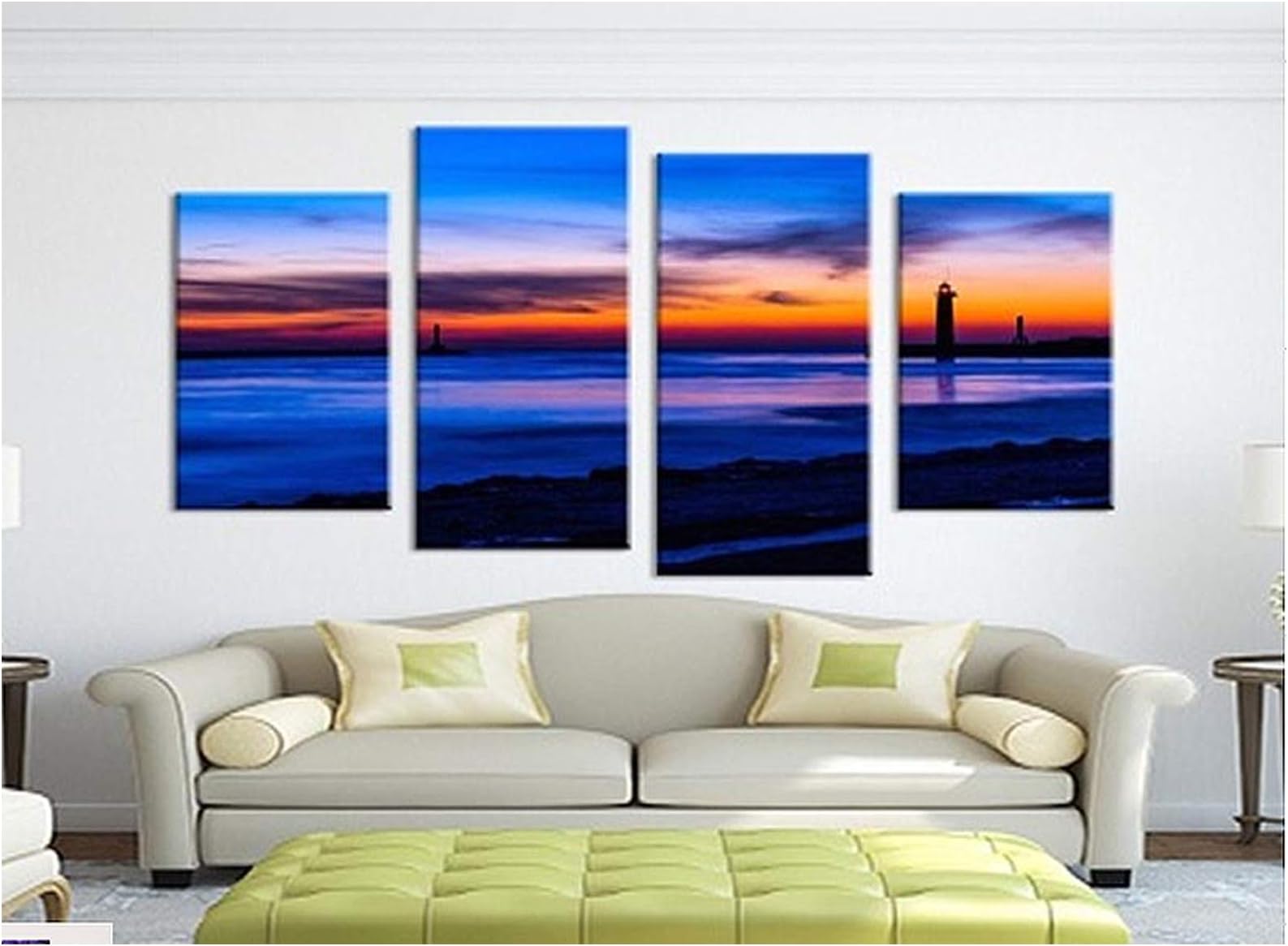 4 Pieces/Set Sea Scenery Beach Lighthouse Wall Art for Wall Decor Home Decoration Picture Paint On Canvas Prints Painting Framed,30X60Cmx2Pc 30X80X2P,Unframed