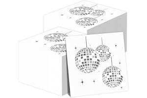 ZOIIWA 50 Pack 70s Disco Party Napkins Disco Party Supplies Decorations Silver Ball Paper Stylish Disposable Napkins for 80s 90s Engagement Birthday Baby Shower Hip Hop Boogie Dance Favors