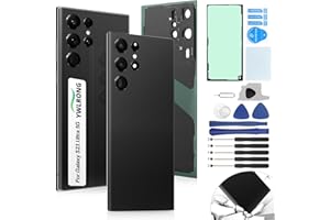 YWLRONG for Samsung Galaxy S23 Ultra Back Glass Replacement for Samsung S23 Ultra 5G 2023 Rear Glass Replacement SM-S918 Battery Cover Housing Door Accessories Parts with Repair Tools (Black)
