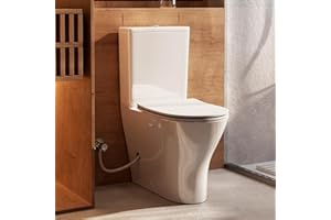 MACERATINGFLO ARES Rear Outlet Toilet, Elongated Seat & 18" Tall Two-Piece Toilet for Comfortable Use, Powerful Flush with P-Trap Rear Discharge, Includes Two Types of Extension Pipes