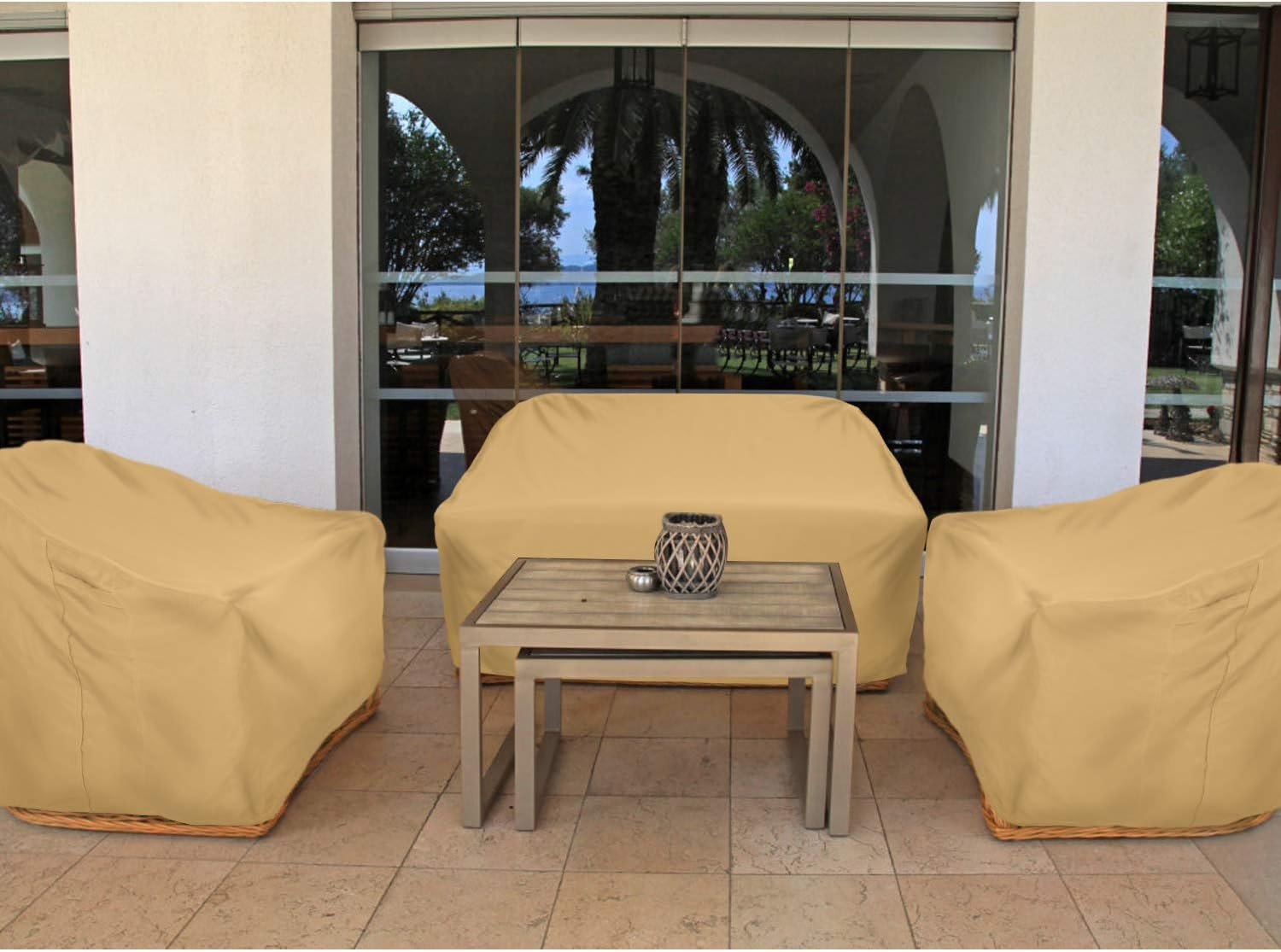 Sunkorto Patio Sofa Loveseat Cover, Waterproof Deep Seat Furniture Cover for Outdoor Balcony, 58x32.5x31 Inch : Garden & Outdoor