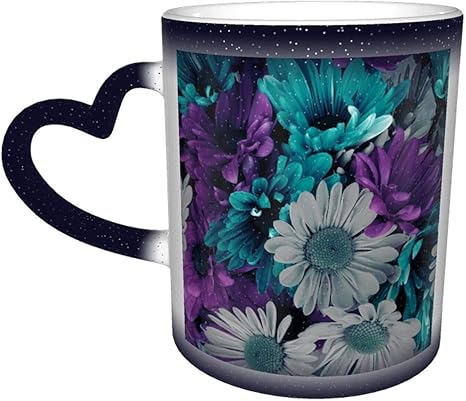 Amazon Co Jp 紫と青緑の花の背景 熱で色が変わるマグカップ 変色カップ コーヒーマグ おしゃれ セラミック 温感変色 ハンドル付き 大容量 おもしろい 贈り物 ホーム キッチン