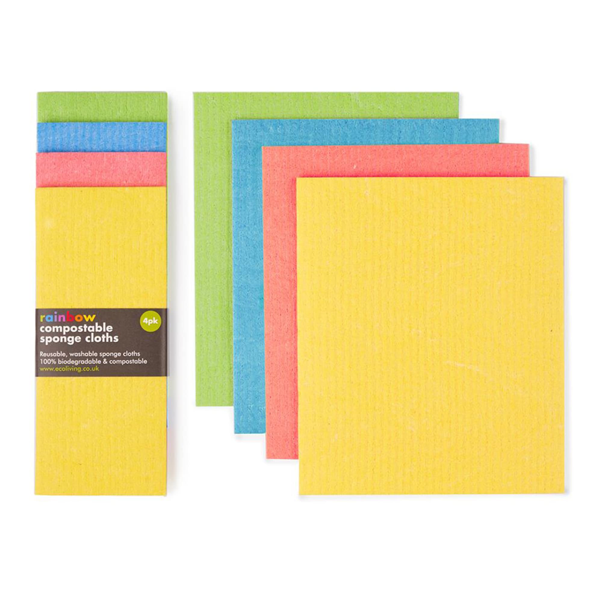 ecoLiving Compostable Sponge Cleaning Cloths - Dishcloth - Eco Friendly & Sustainable Biodegradable Sponge Cloths | Made of Cellulose & Cotton | Reusable Kitchen Cleaning Cloth(4 Pack Ranbow Bright)