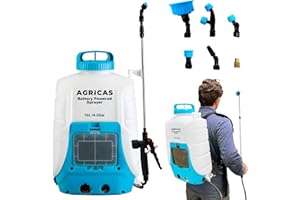 AGRICAS Battery Powered Backpack Sprayer 4.2 Gallon - Multifunctional Weed Sprayer for Lawn & Garden with Adjustable Nozzles and Shoulder Strap, High-Pressure Spray Hose for Weeding and Cleaning