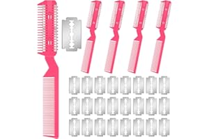 Yinkin 5 Pieces Razor Comb for Dogs Hair Grooming Trimmer for Pet Razor Comb with 25 Extra Blades Manual Dog Hair Trimmer Double Edge for Cats Cutting Tool(Pink)