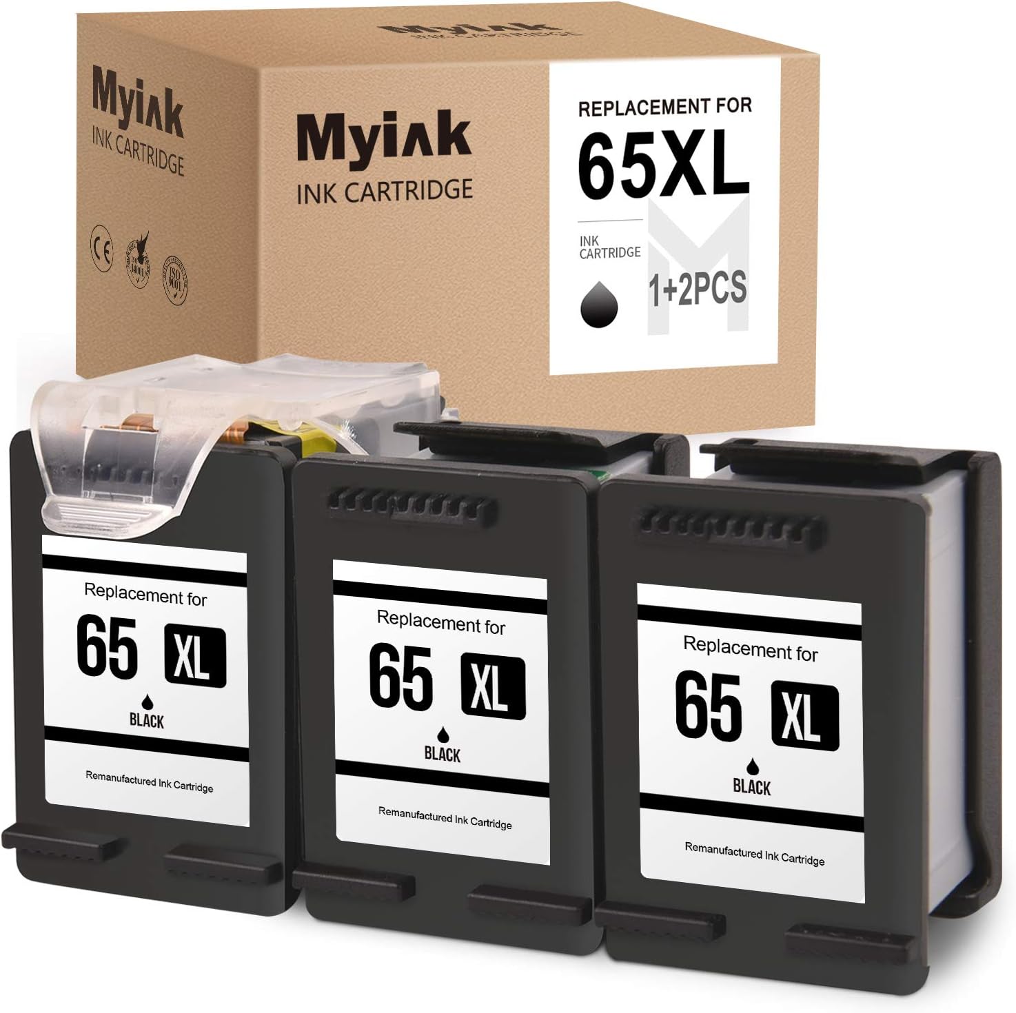 MYIK Remanufactured Ink Cartridge for HP 65XL 65 XL Eco-Saver to use with Envy 5055 5052 5012 5010 5030 DESKJET 3755 2622 3752 3720 2624 3722 3758 (1 + 2 Pack)