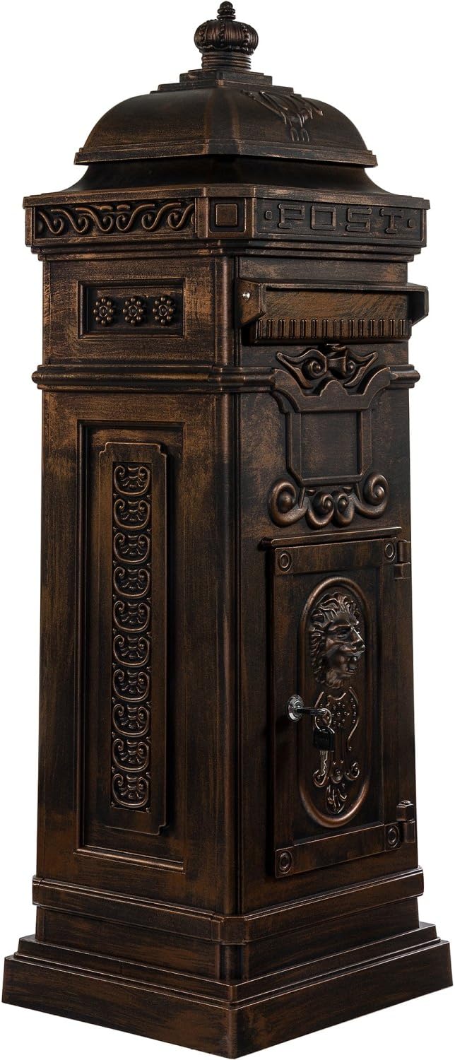 Maxstore Antiker englischer Standbriefkasten, rostfreies Aluminium, Höhe: 102,5 cm, Farbe: Bronze