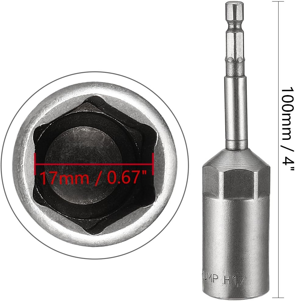 Sourcingmap 1/4" Quick-Change Hex Shank 17mm Nut Setter Driver Drill Bit, 100mm Length, Metric No-Magnetic - Image 4