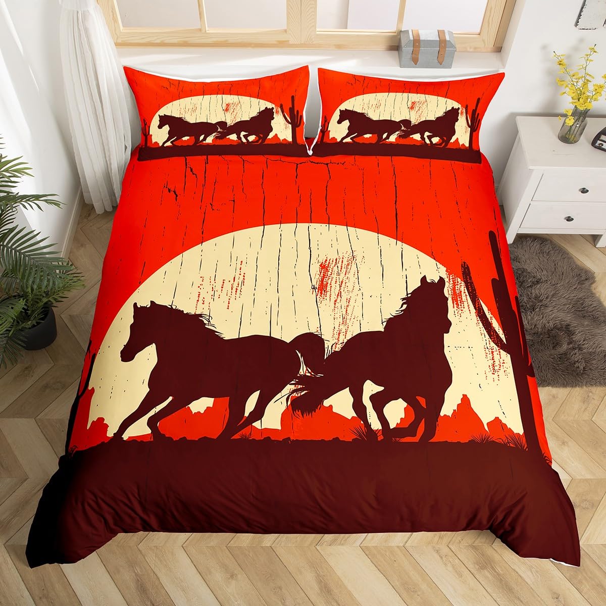 Loussiesd Western Decor Bedding Set Wild West Cowboy Comforter Cover for Kids Boys Children Rodeo Cowboy Style Duvet Cover Ultra Soft Grunge Design Decor Double Size — image 1