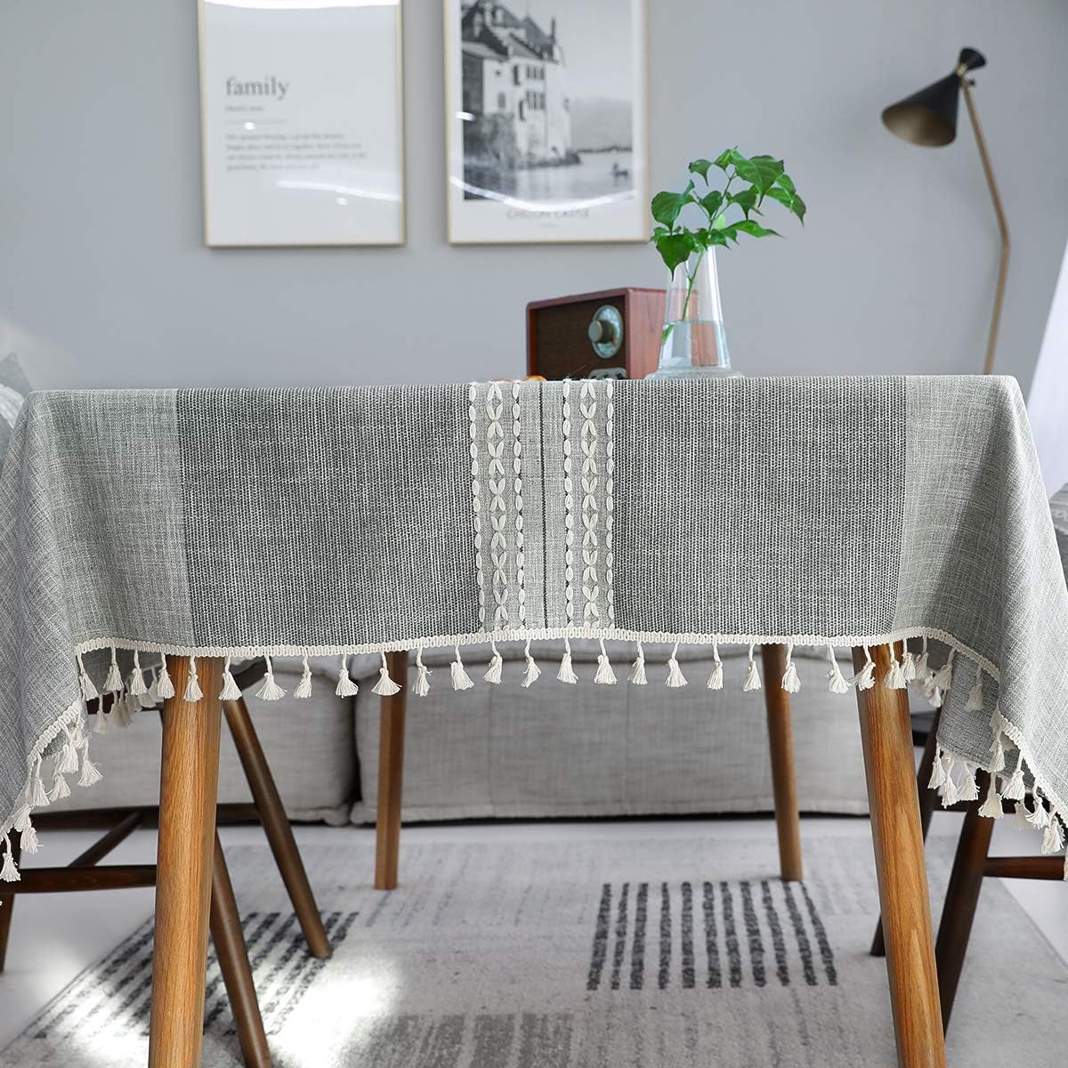 ARICHOMY Table Cloth, Square Tablecloth Cotton Linen Stitching Anti-Fading Wrinkle Free, Tablecloths Washable Dust-Proof Embroidery Table Cover for Kitchen Dinning Party Farmhouse Table Cloth: Kitchen & Dining