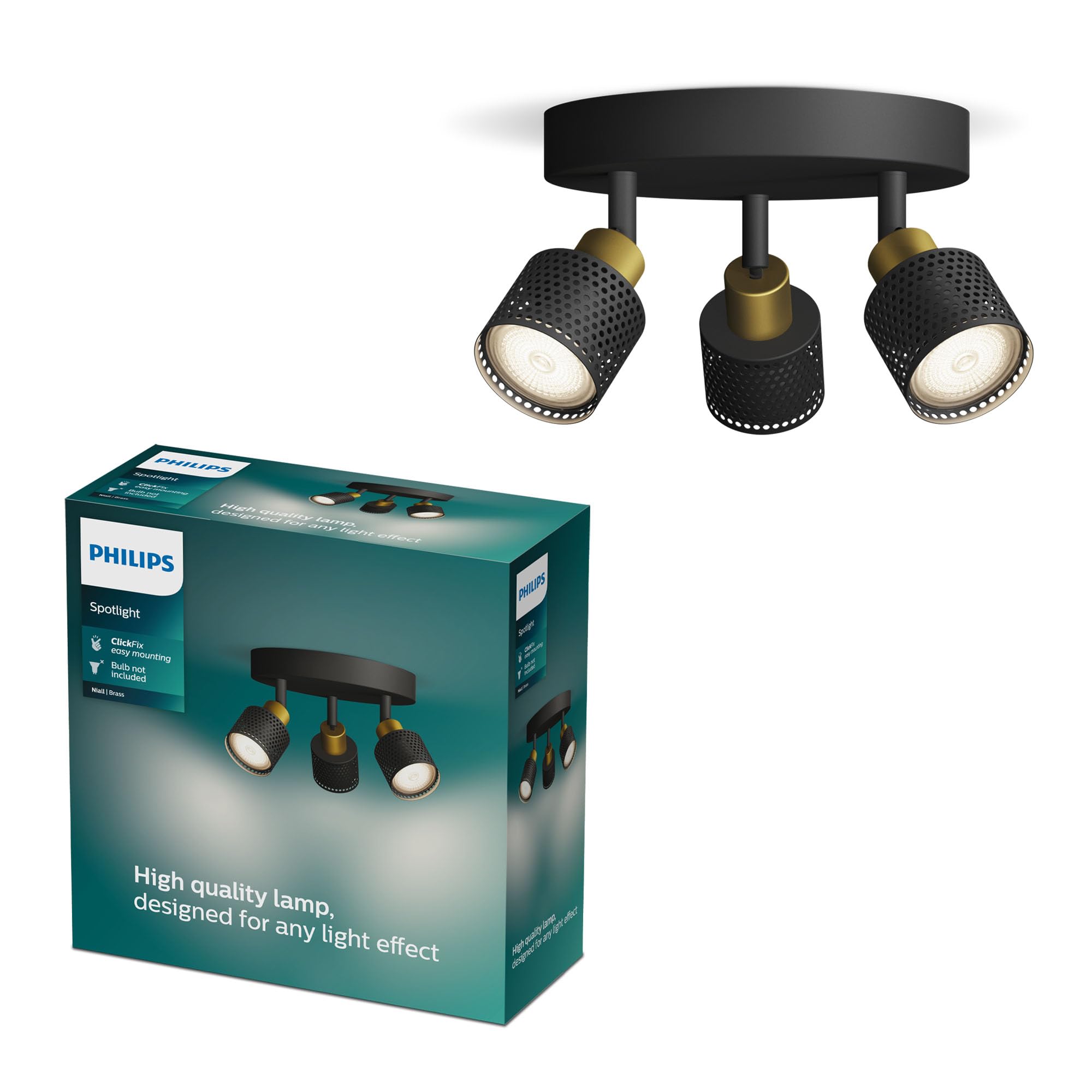 PHILIPS Niall Spot 3-Head on Round plale, GU10 not Included, Brass, IP20, Black-Gold