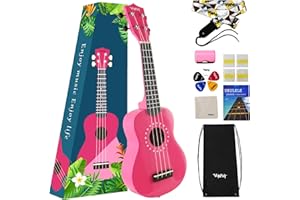 VANPHY Soprano Ukulele for Kids 21 Inch Ukelele with Bag Strap Picks Songbook Cleaning Cloth Suitable for Adults and Beginners（Light Pink）