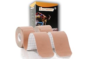 NELLHOMY Kinesiology Tape -<2-Rolls>- Original Cotton Elastic Pro Athletic Tape,33 ft 40 Precut Strips in Total,Hypoallergenic and Waterproof K Tape for Muscle Pain Relief and Joint Support(Skin Color)