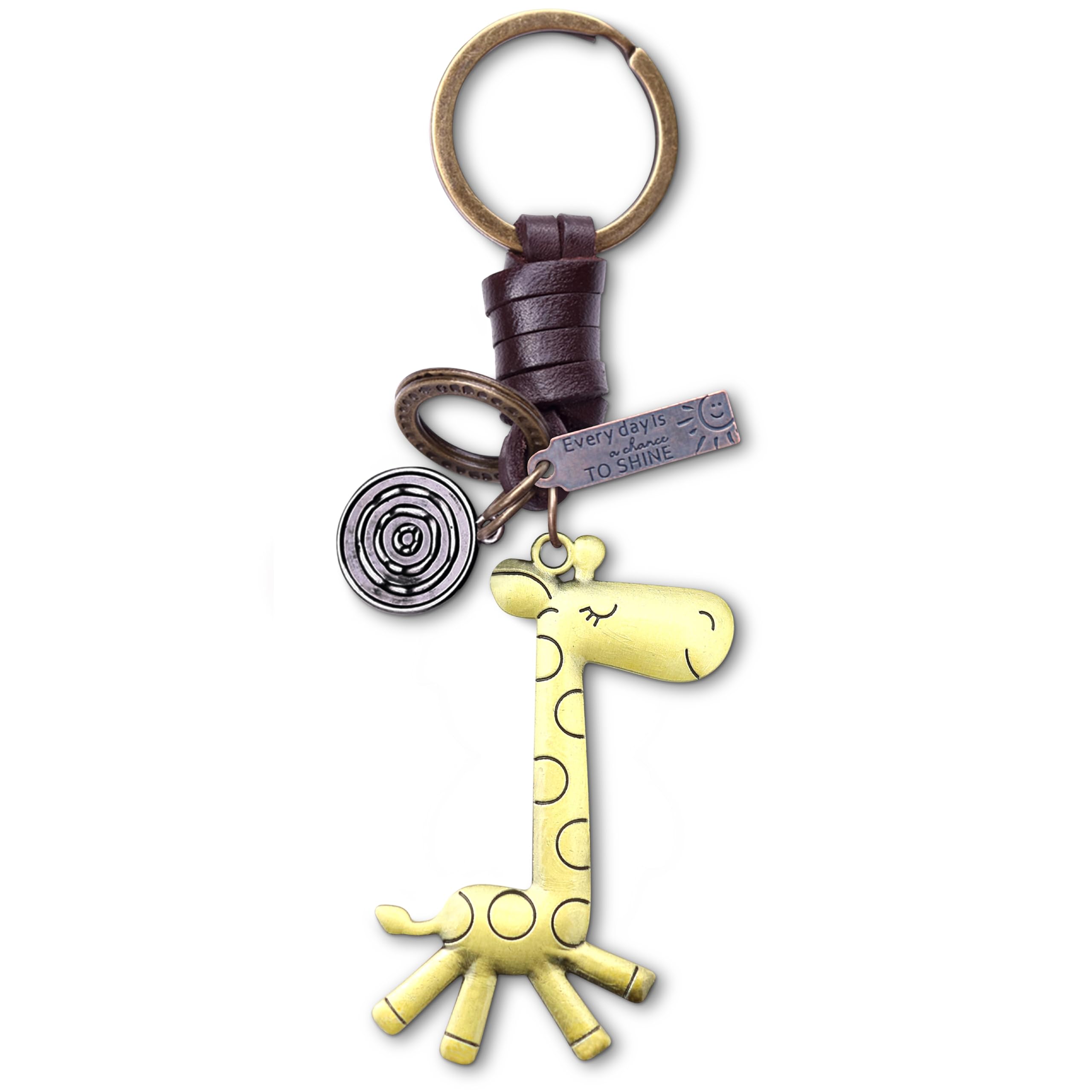 AuPra Giraffe Keyring Gift for Women & Men | Handmade Leather 3D Animal Key Ring | Vintage Charm for Home, Car & Door Keys | Funny Keychain Present for Girls & Boys