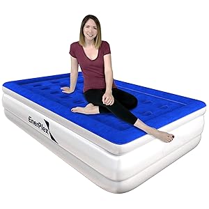 EnerPlex High Speed Twin Air Mattress with Built-in Pump, Never-Leak Elevated Double High Airbed for Guests, Blow Up Beds for Adults, Luxury Flocked Top, Inflatable Mattress, 2-Year Warranty