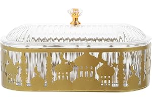 STOBAZA Ramadan Eid Candy Tray Gold Decorative Plate with Lid Islamic Festival Storage Container for Eid