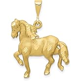 10k Yellow Gold Standing Horse Pendant Necklace for Women and Unisex Wear, Detailed Equestrian Jewelry Charm with Symbolic Design of Strength, Freedom, and Grace, Fine Animal Nature Jewelry Piece