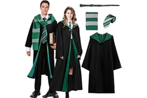 Kitimi Wizard Costume Cosplay Set, Wizard Cloak Robe for Adults Teens, Wizarding Halloween Costume Accessories for Party