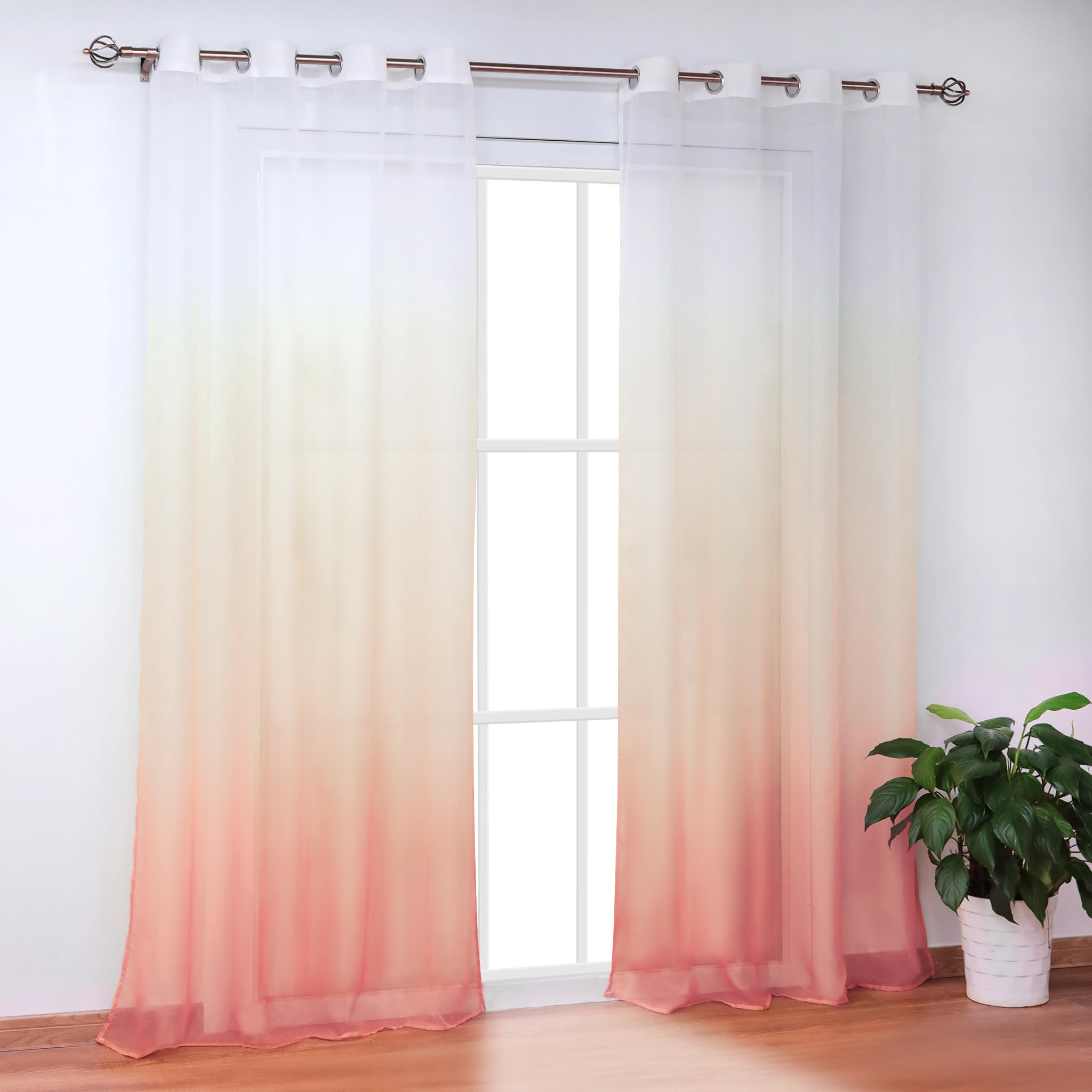 SCHOAL Curtains with Eyelets Transparent Voile Window Curtain Modern Colour Gradient 1 Piece, Orange, BxH 140x175cm