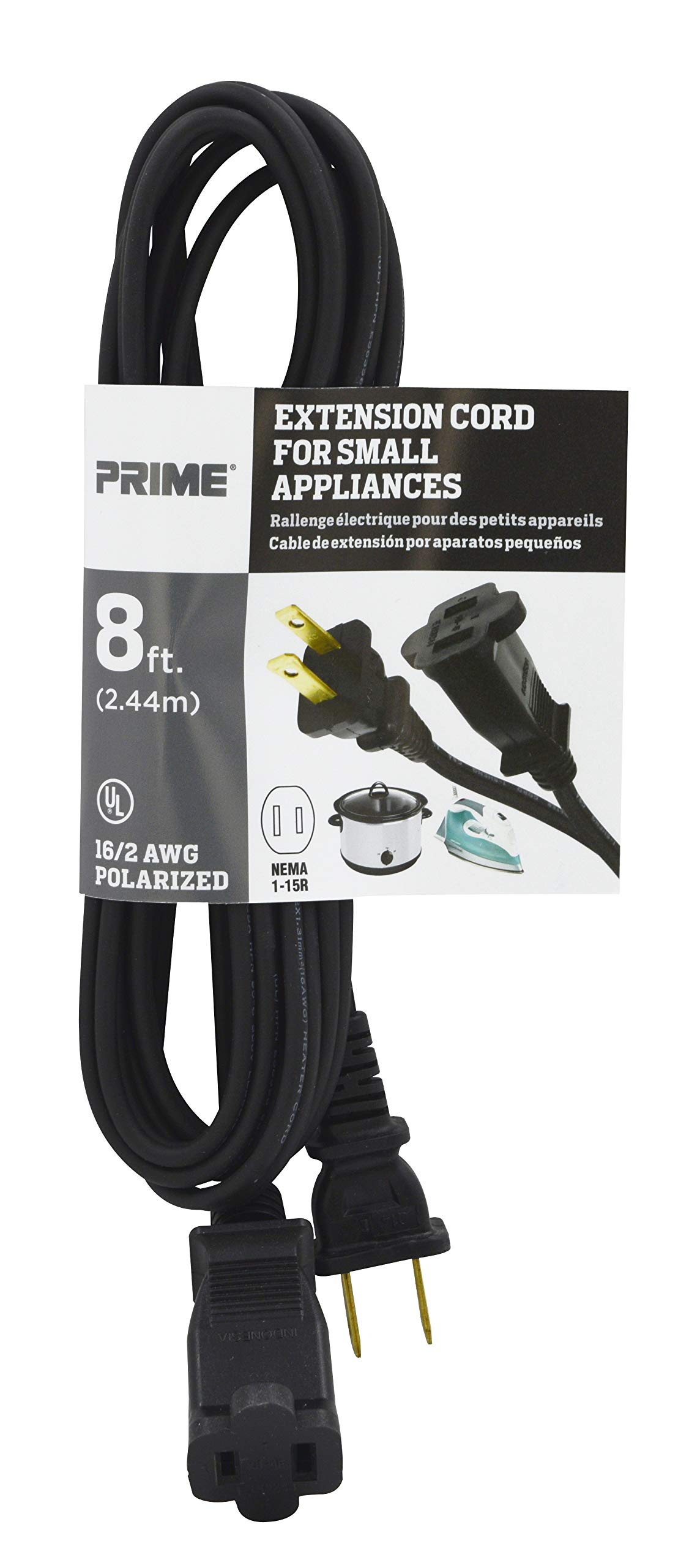 Prime HC100608 8Feet Iron Heater and Appliance Extension Cord, Black