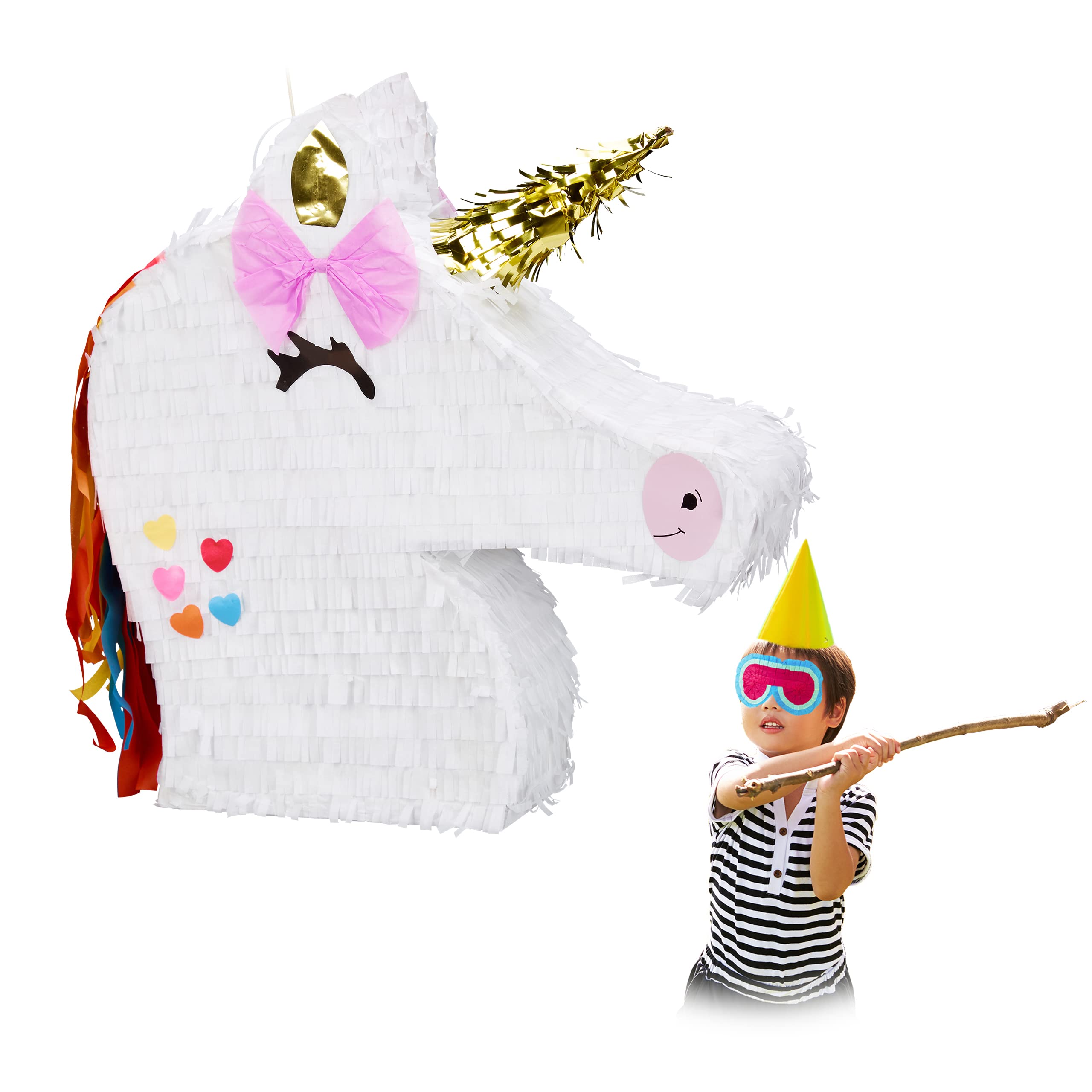 Relaxdays Unicorn Pinata, Hanging, for Girls, Unicorn Piñata, Fillable, White