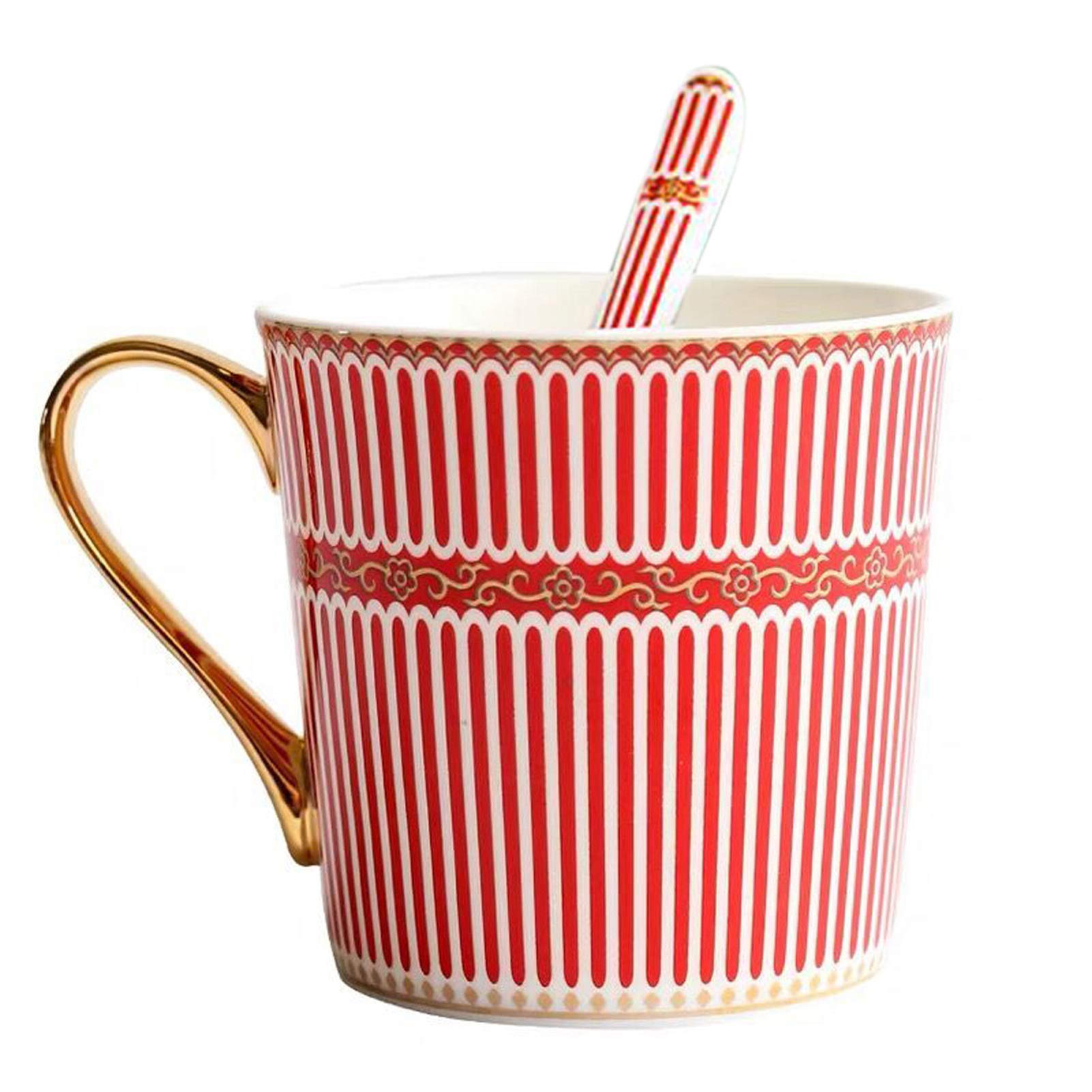 YBK Tech Bone China Porcelain Tea Cup Coffee Mug for Home Kitchen Office - Stripe Patterns (Red)