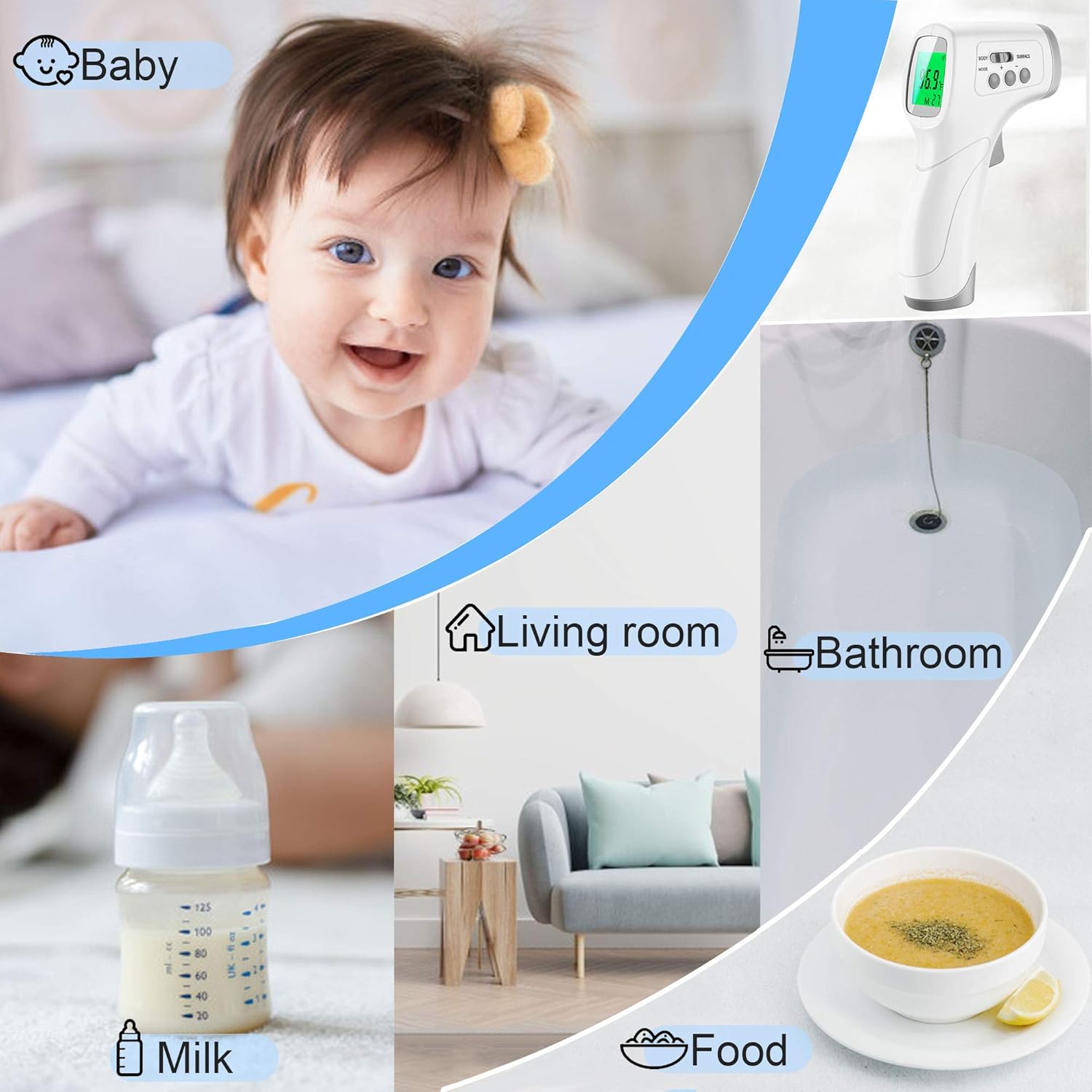 No Contact Infrared Forehead Thermometer, Temperature Gun with LCD Display Fever Alarm, Digital Touchless Thermometers 2 in 1 Dual Mode, No Touch Infrared Forehead Thermometer for Adults and Kids : Baby