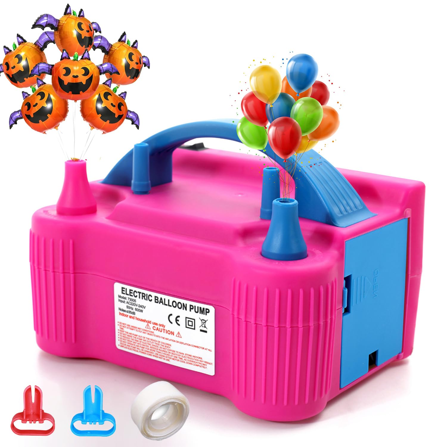Electric Balloon Air Pump Kit, 600W Balloon Inflator Electric Pump with UK Plug Dual Nozzle Automatic Inflator Blower Portable Pump, Glues and Tying Tool for Party,Birthday,Wedding,Festival Decoration