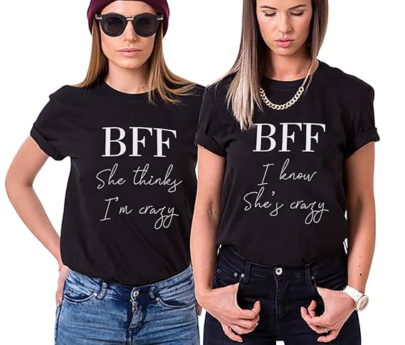 Best Friends Shirts für Zwei Damen Mädcehn Schwestern t-Shirts Beste Freunde Freundschaft Shirt Geburtstagsgeschenk 2 Stücke 