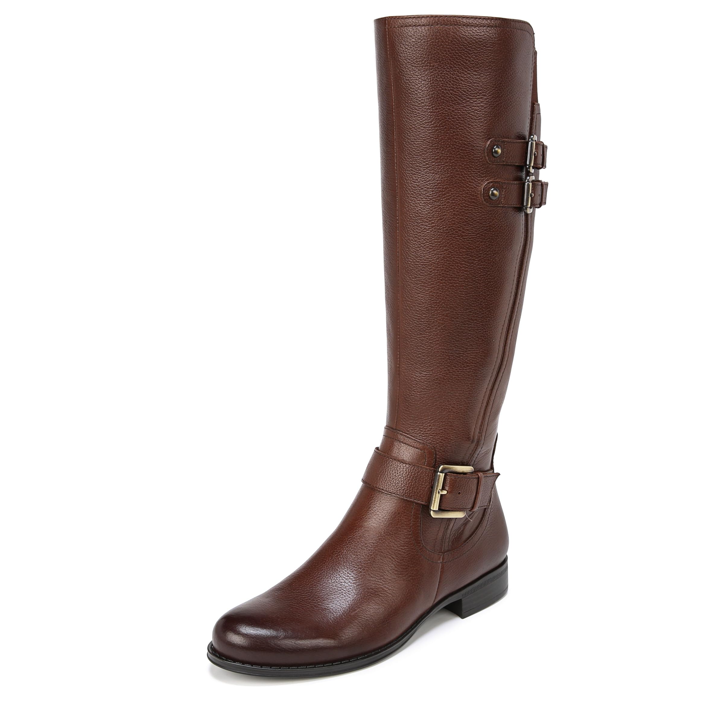 Naturalizer Womens Jessie Knee High Buckle Detail Riding Boots Chocolate Brown Leather 6 WW
