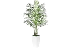 Keeplush 5ft Artificial Palm Tree with White Planter – Tall Fake Tropical Areca Palm Tree in Pot with Real Bark Design for Home, Office, Living Room, Bedroom, Farmhouse, and Modern Decor