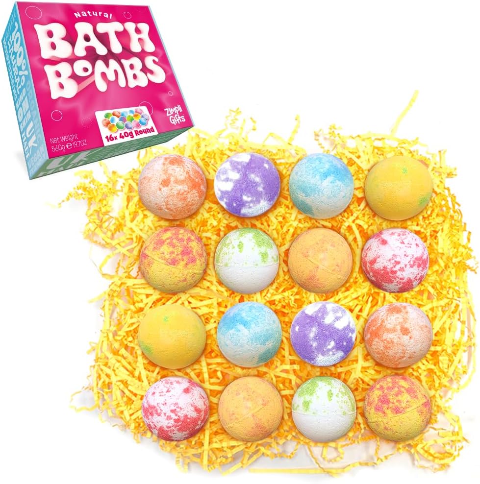 ZIMPLI 16 x Bath Bomb Gift Set UK Made Vegan Cruelty Free Moisturising
