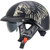 VCOROS VHF04 Half Helmet Adult Retro Open Face Motorcycle Helmets | Adult Vintage Cruiser Motorcycle Helmet Retractable Sun Visor DOT certified Quick Release Chin Strap Adjustable Head Size