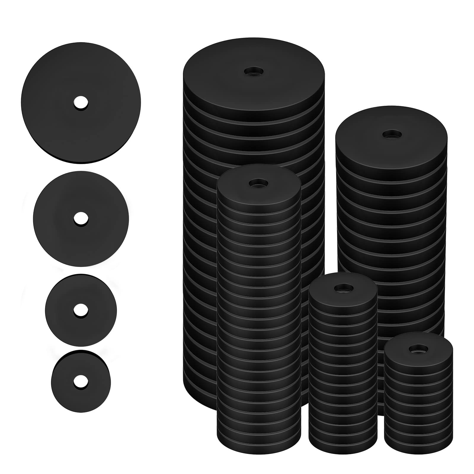 AIEX 100pcs Flat Rubber Washers Assortment Kit, Black SBR Material, 20/25/30/40mm Outside Diameter, for Household Appliances Faucets Screws Bolts
