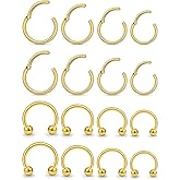 Kridzisw 20G 18G 16G 14G 12G 10G Hypoallergenic Nose Rings Hoops for Men Women 316L Surgical Steel Hinged Nose Rings for Nostril Septum Cartilage Helix Daith Tragus Rook Conch Lip Ear Lobe Piercing