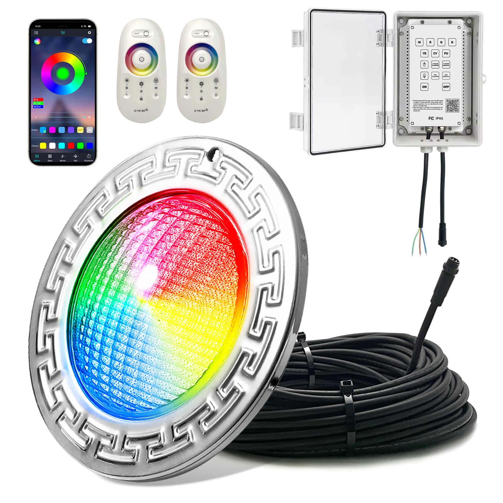 Photo 1 of ***PARTIAL SET, BOX ONLY - PRICE ADJUSTED*** 10 Inch Led Inground Pool Light, 12v 60w 100ft Smart Swimming Pool Lighting Fixture With App/Remote/Controller Contains Transformer, 12 Volt Underwater Light For Inground Pools, Lifetime Replacement