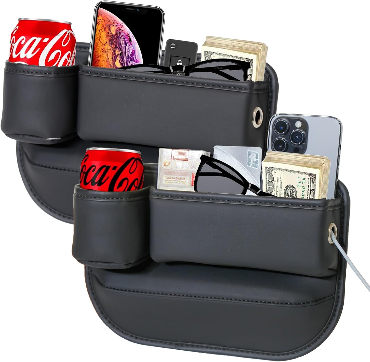 Photo 1 of ***MISSING PIECE*** NETSEY Car Seat Gap Filler Organizer with Cup Holders, Seat Gap Storage Box for Drinks, Phones, Keys, Sunglasses, Cards, and Small Essentials (Black, Driver's + Passenger Seat)