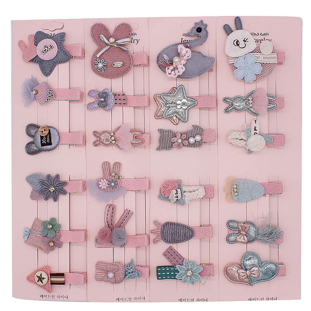 SIPLIV 24 Pieces(4 Pack) Baby Girls Hair Pins Hair Clips Rabbit Star Heart Shape Ribbon Lined Alligator Hair Bow Clips Toddlers Hair Accessories, A