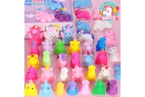 GENUVI 40 Pack Mochi Squishies Toys Unicorn Toys Squishies for Kids Party Favors Fidget Toys Cute Kawaii Stuff Valentines Day Gifts for Kids Fidgets for Classroom Prizes Goodie Bag Stuffers Mini Sensory Toys