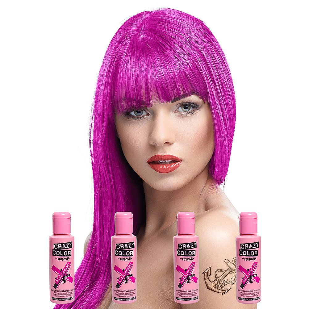 Renbow Crazy Color Semi Permanent Hair Color Cream Pinkissimo No.42 100ml x 4 Bottles. by Renbow